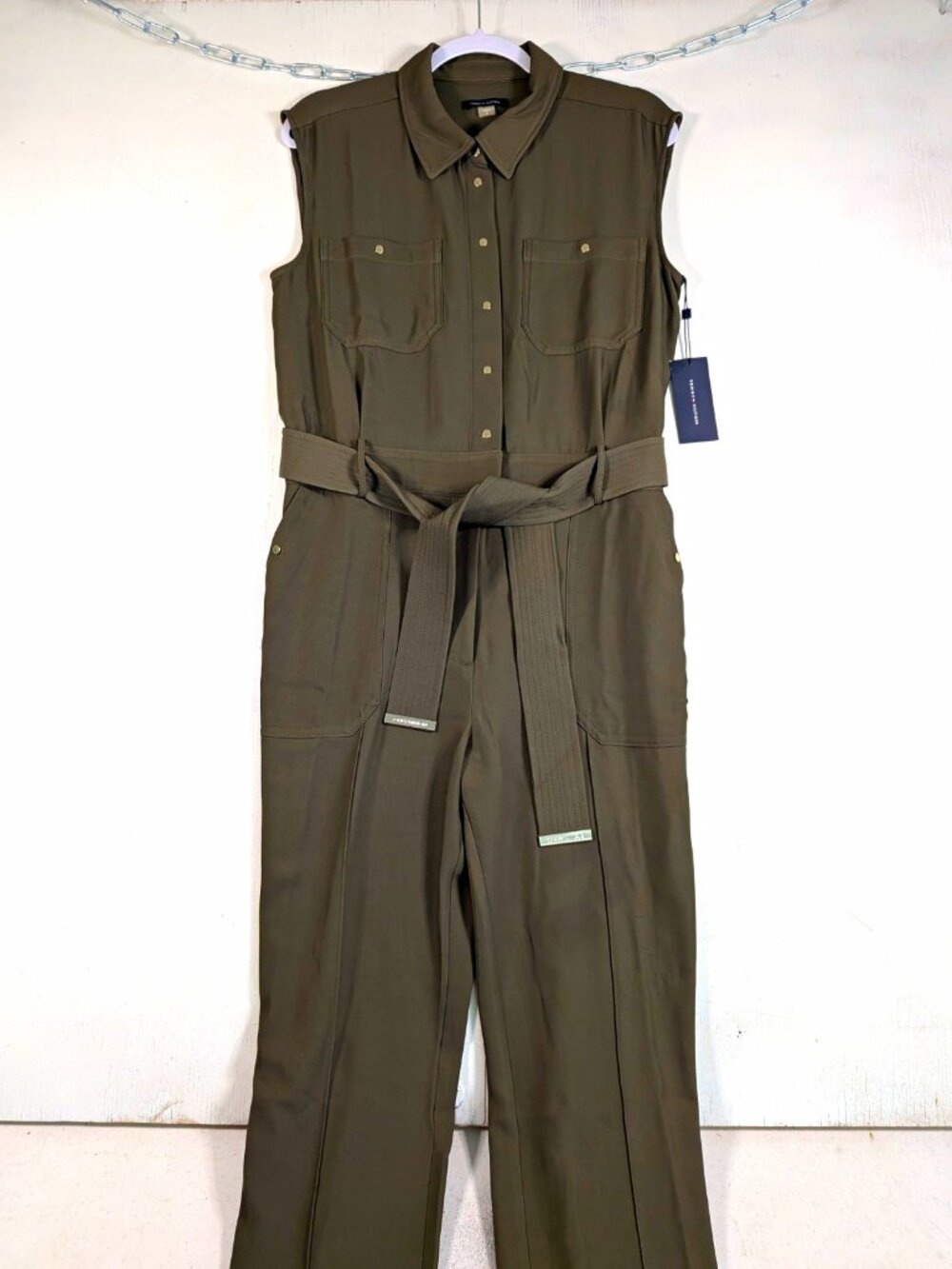 Tommy Hilfiger Womens Olive Green Sleeveless Utility Belted Jumpsuit NWT Size 8
